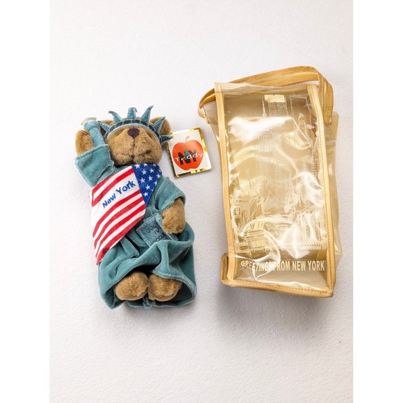 NY Teddy Other - NY Teddy Statue of Liberty Plush Bear 1999 Vintage Souvenir 8 Inch Twin Towers